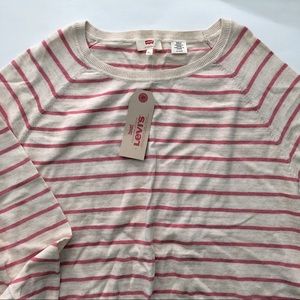 LEVI’S Cream and Pink Stripe Light Knit Long Sleeve Sweatshirt Size L